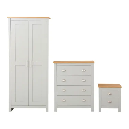3 Piece Set Wardrobe Chest Bedside White Oak AFN Country Style 4 or 3 Piece Bedroom Set